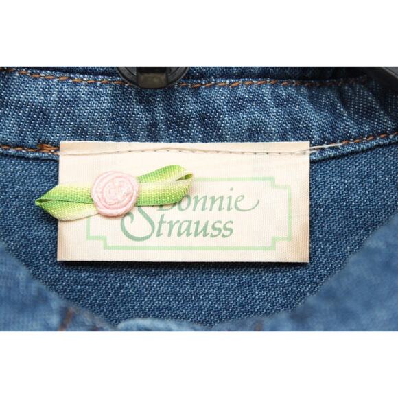 VTG Bonnie Strauss Blue Top womens Large High Low Y2K Hip Hop Long Sleeve Snap - Picture 4 of 7